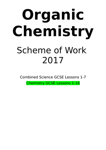 GCSE 1-9 Organic Chemistry Scheme of Work