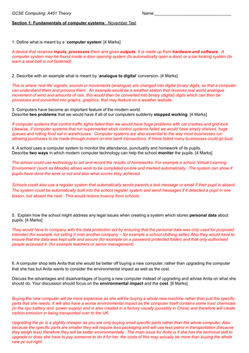 GCSE Computing: A451 Theory - Section 1: Fundamentals of computer systems