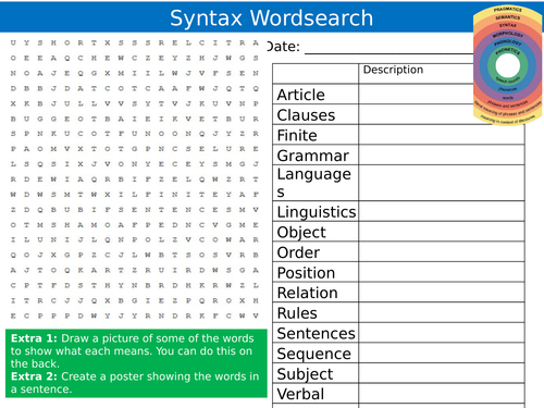 Syntax Wordsearch English Language Starter Settler Activity Homework Cover Lesson