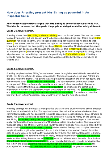 Mrs Birling model paragraphs: 3, 5 and 7