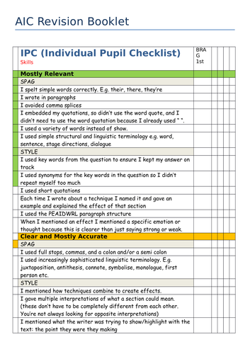 English Lit Essay Skills Checklist