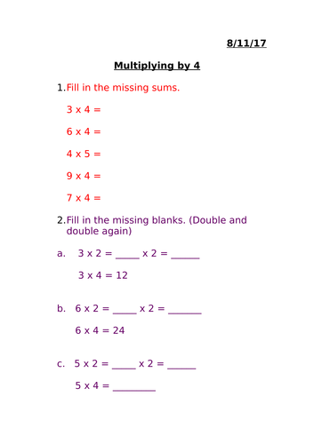 Multiplying by 4 mastery