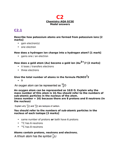 AQA GCSE Chemistry C1 & C2 model answers