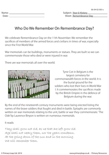 History Resource - Who Do We Remember On Remembrance Day?