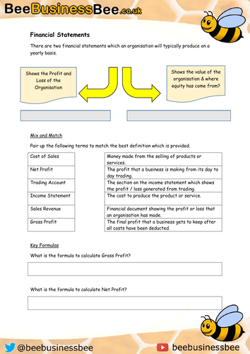 Financial Statements Worksheet and Answers