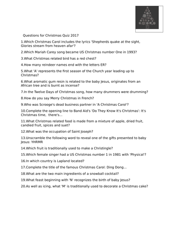 Christmas quiz 2017