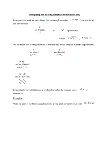 Complex numbers - polar form, calculations and geometrical applications