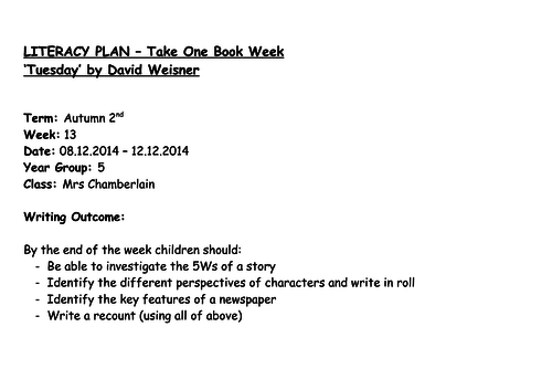 "Tuesday" by David Weisner Newspaper Writing (set of 4 lessons)