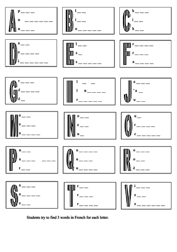 French Vocabulary Puzzles