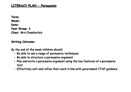 Year 6 Persuasion Unit of Work (5 lessons - 4 way differentiation)
