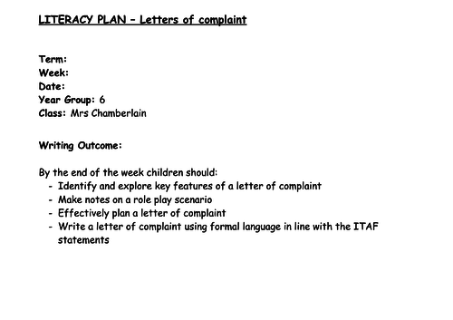 Year 6 Letters of Complaint Unit of Work (4 lessons - 4 way differentiation)