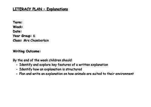 Year 6 Explanations Unit of Work (4 lesson plans - 4 way differentiation)