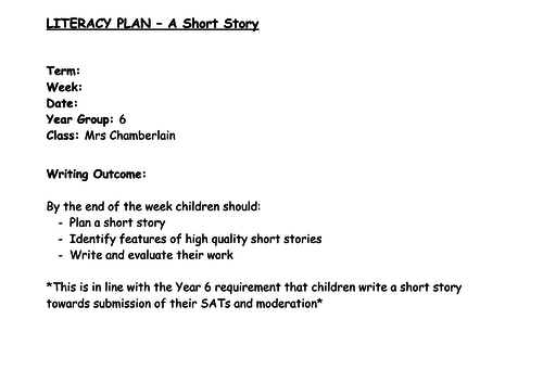 Year 6 Short Story Writing Unit of Work (2 lessons - 4 way differentiation)