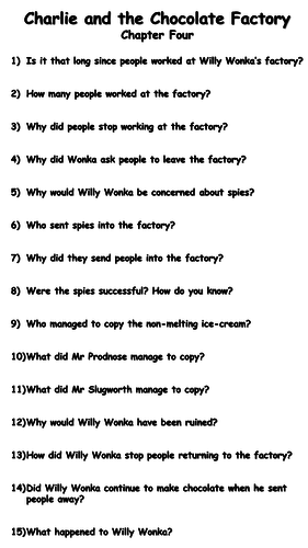 Charlie and the Chocolate Factory - Chapter Four Reading Comprehension Questions