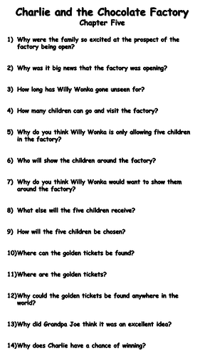 Charlie and the Chocolate Factory - Chapter Five Reading Comprehension Questions