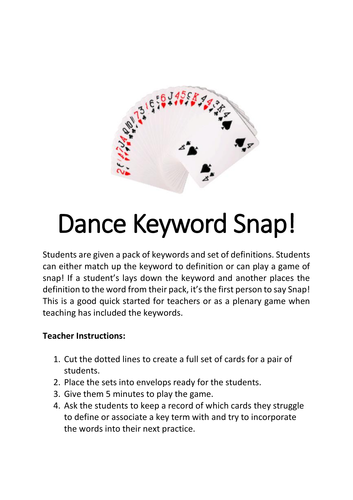 AQA GCSE Dance - Keywords Snap Game