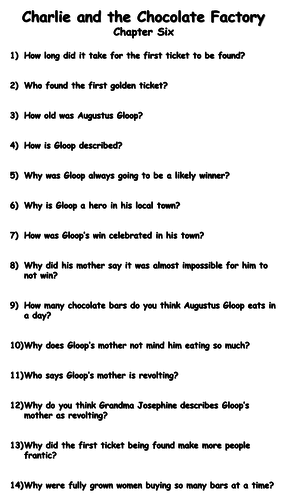 Charlie and the Chocolate Factory - Chapter Six Reading Comprehension Questions