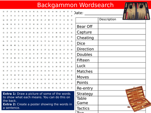 Backgammon Wordsearch Games Starter Settler Activity Homework Cover Lesson