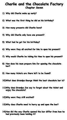 Charlie and the Chocolate Factory - Chapter Seven Reading Comprehension Questions