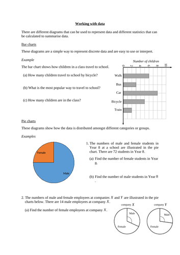 Statistical diagrams and calculations (new A level) teaching notes, examples, exercises & a homework