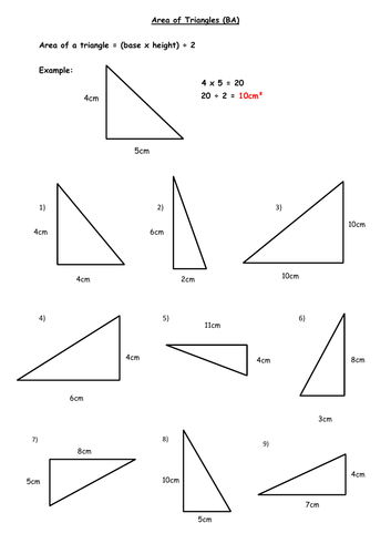 Finding Area Of Triangles Worksheets 3743