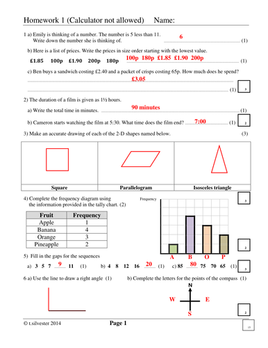 Free Key Stage 3 (and Key Stage 2) homework papers 1 to 5