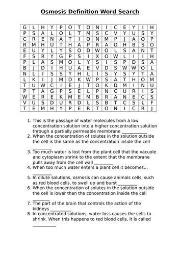 Osmosis definition worksheet | Teaching Resources