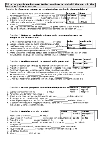 KS4 Spanish - Gap-fill on and Vocab builder on new technologies