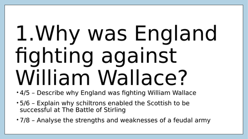 The Battle of Falkirk 1298  lesson with worksheets and practice questions