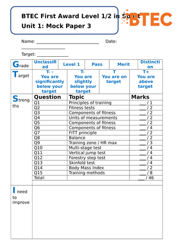 BTEC L2 Sport Unit 1 Mock 3
