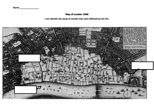 Great Fire of London - identify area of london which was affected