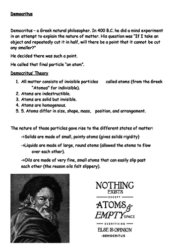 History of the Atom - GCSE 9-1. Atomic Structure. Information Sheets