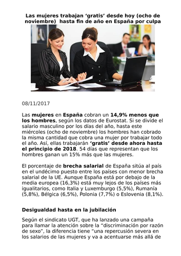 Spanish A Level: Equal rights: the rights of women in the work place: La brecha salarial