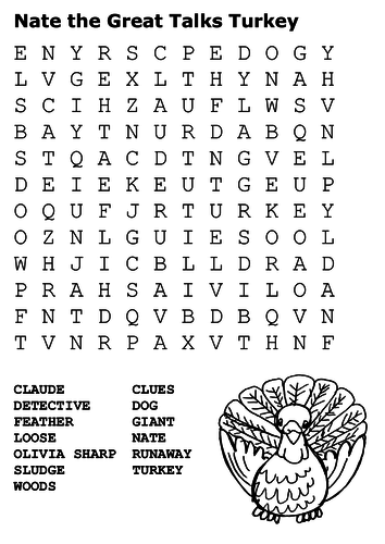 Nate the Great Talks Turkey Word Search