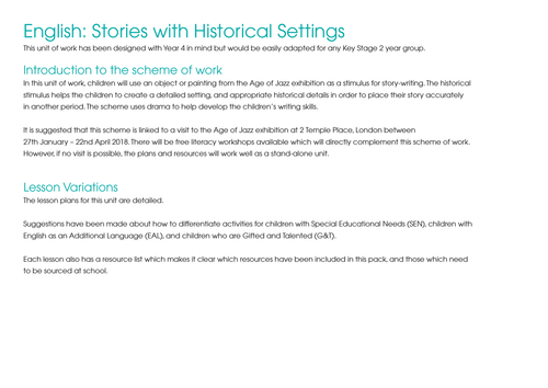 KS2 English Resource Pack: Stories with Historical Settings