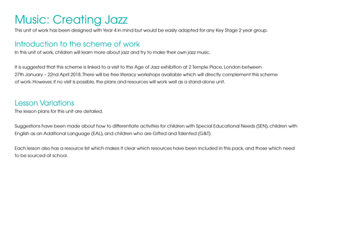 KS2 Music Resource Pack: Creating Jazz