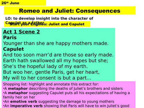 Act 3 Scene 5 Romeo and Juliet - linked to Act 1 scene 2