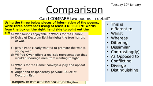 Dulce et Decorum Est and Who's for the Game Poetry Comparison