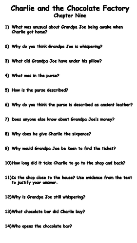 Charlie and the Chocolate Factory - Chapter Nine Reading Comprehension Questions