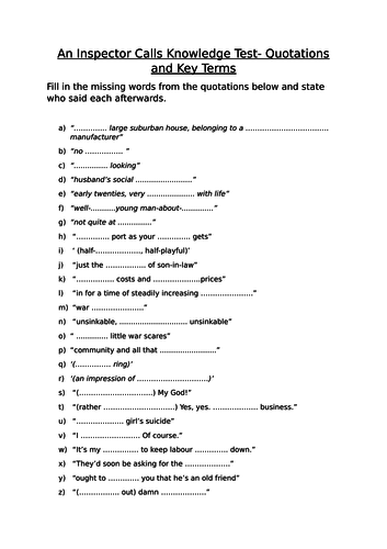 Entire 'An Inspector Calls' scheme of work with homework and assessments