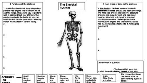 AQA GCSE PE 2016 GRADE 9-1 Learning mat for bones