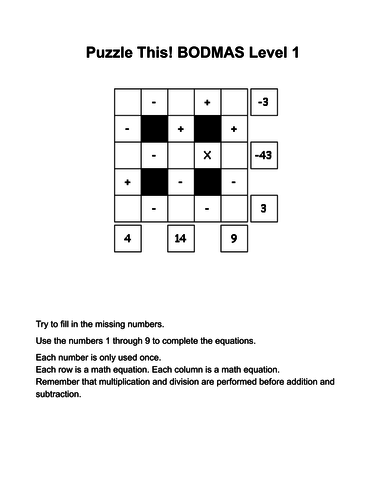 BODMAS Puzzles for more able pupils/Year 6 - with answers