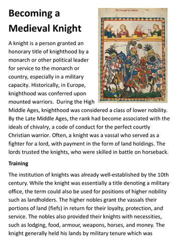 Becoming a Medieval Knight Handout