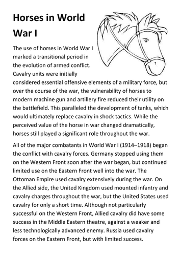 Horses in World War I Handout