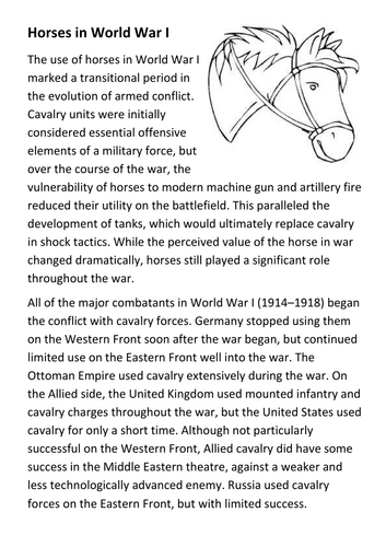 Horses in World War I Handout
