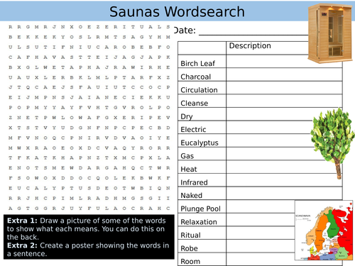 Saunas Wordsearch Scandinavian Traditions Starter Settler Activity Homework Cover Lesson