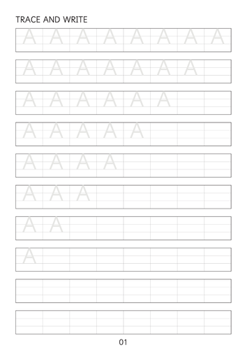 Set of simple capital letters A to Z line worksheets sheets