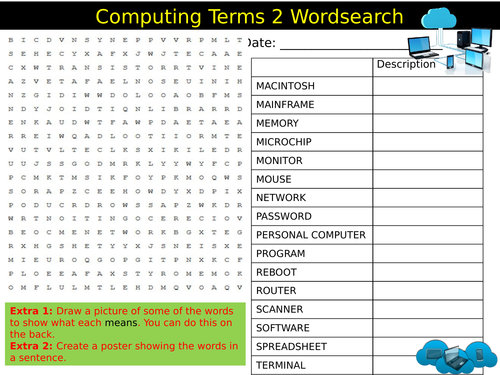 ICT Computing Terms 2 Wordsearch Art & Design Starter Settler Activity Homework Cover Lesson