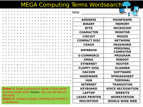 3 x ICT Computing Terms Wordsearches Starter Settler Activity Homework Cover Lesson Wordsearch