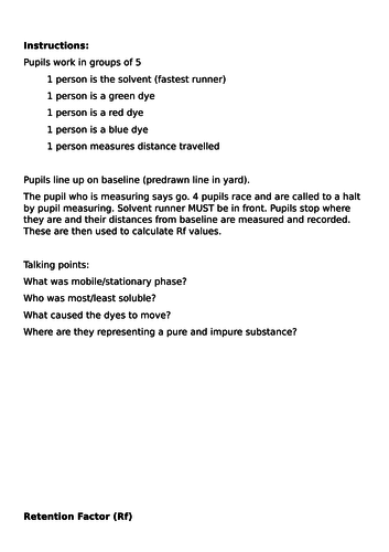 Retention Factor Chromatography Game